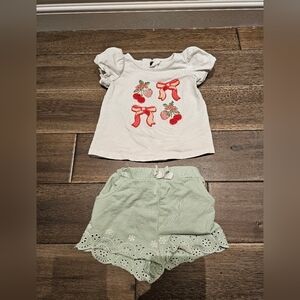 Rachel Zoe Baby Outfit 12M Green Shorts & Textured Fruit Tee
